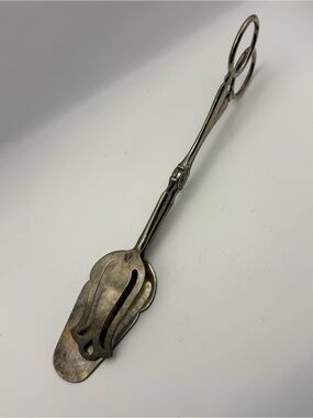 Vintage E.P. Zinc Silver Plate Italy Salad Dessert Food Tongs, 10”